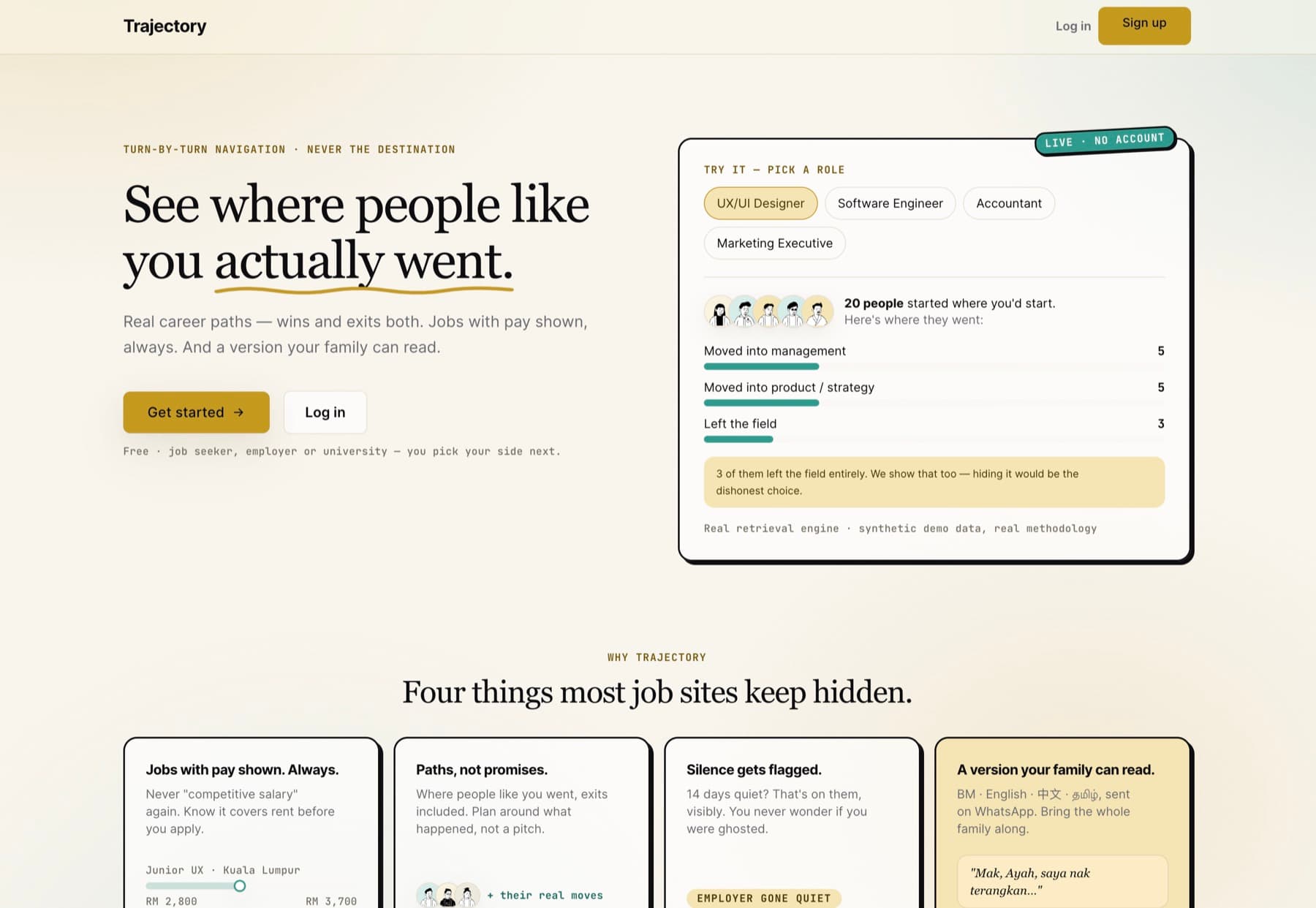 Trajectory landing page